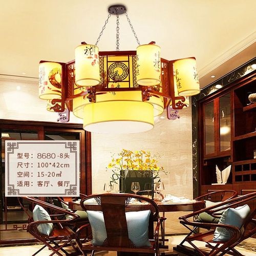 中式实木吊灯国风清明图灯具古典客厅酒店包间养生会所怀旧灯饰